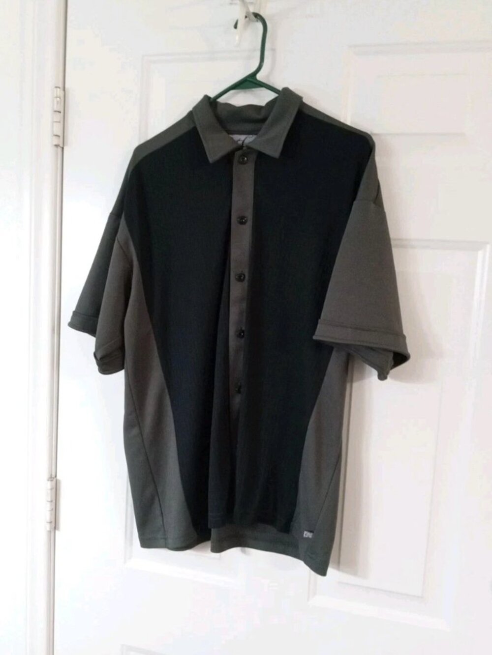 Fat Cat Poker Room Collection Button Up Shirt Mens Large Gray/Black Short Sleeve